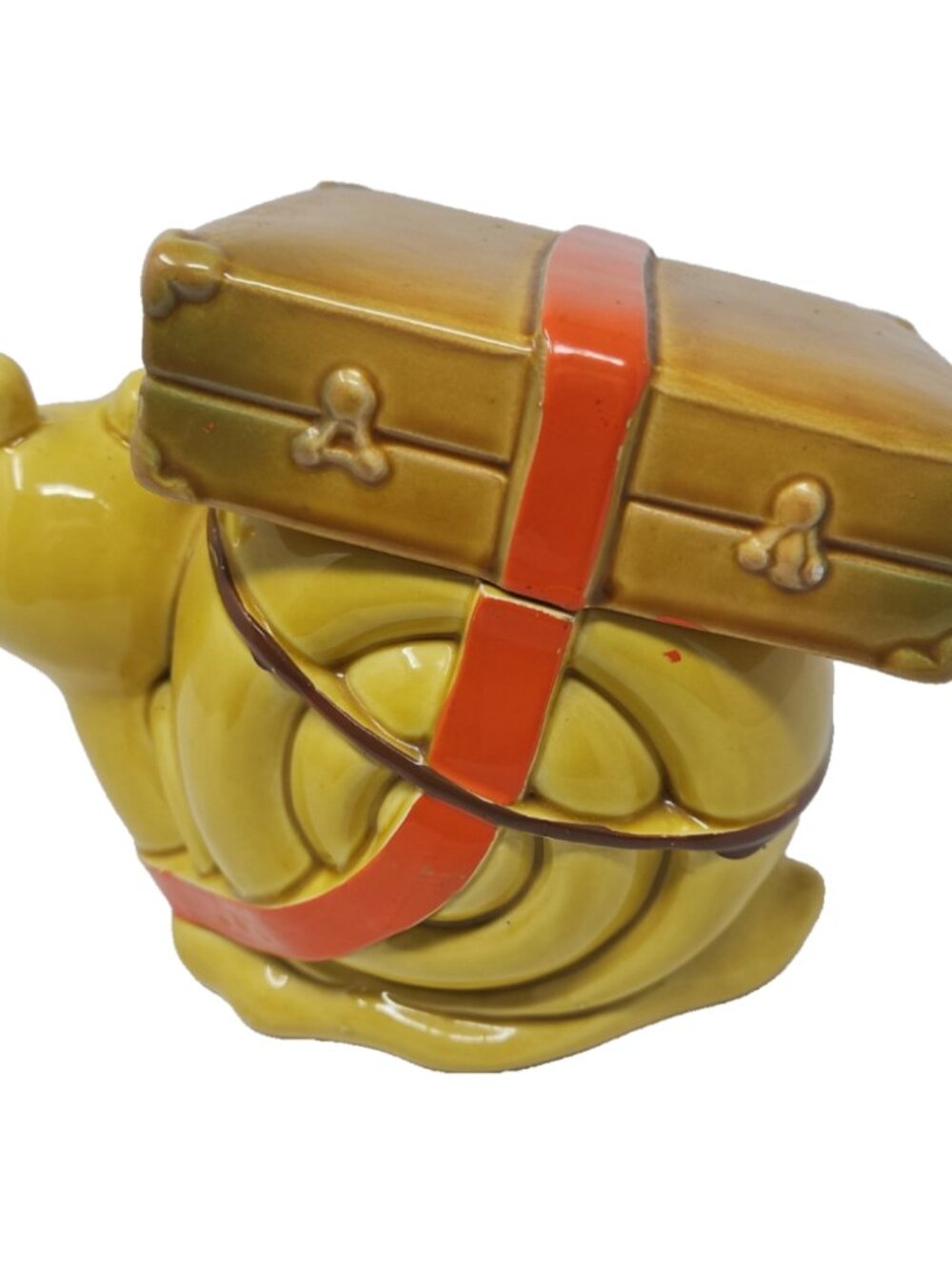 Vintage 1970 Cookie Jar Smiling Snail Suitcase Luggage Japan Harvest Gold Orange - Picture 6 of 9